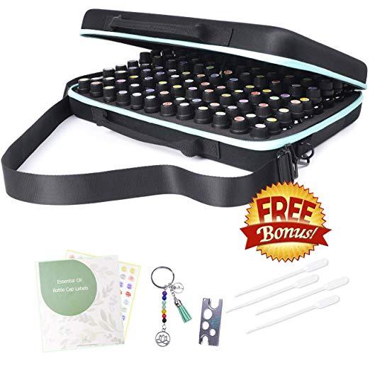 Beschan Essential Oil Holder Organizer Traveling Carrying Case Extra Large Deluxe Storage Box Hard Shell Dense Foam Holds for 20/15/10/5 ml Young Living Doterra Aromatherapy Roller Bottles 108 Holes