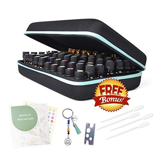 Beschan 70 Essential Oil Holder Traveling Carrying Case Storage Box Hard Shell Dense Foam writable Labels Opener Holds 20/15/10/5 ml Aromatherapy Bottles Roller Bottles