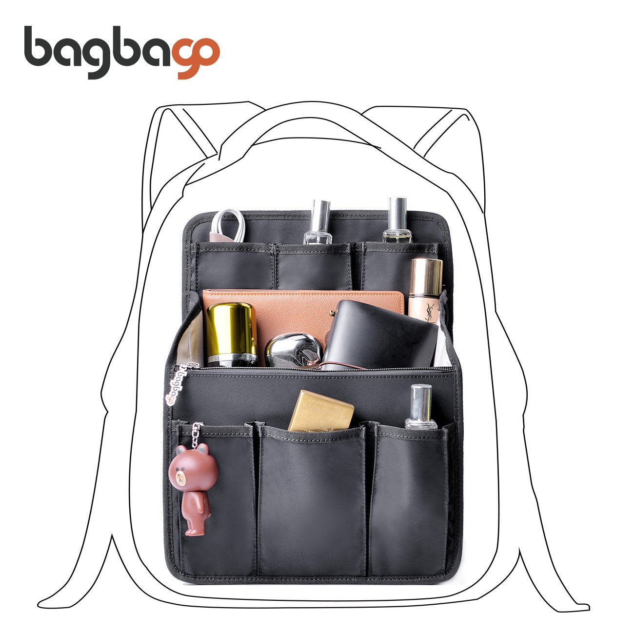 bag in bag Rectangle Backpack Insert Organizer Diaper Shoulders Bag Handbag Organizer