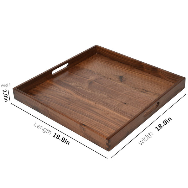 Kingcraft 19x19 inches Large Square Wooden Solid Black Walnut Serving Tray with Handle