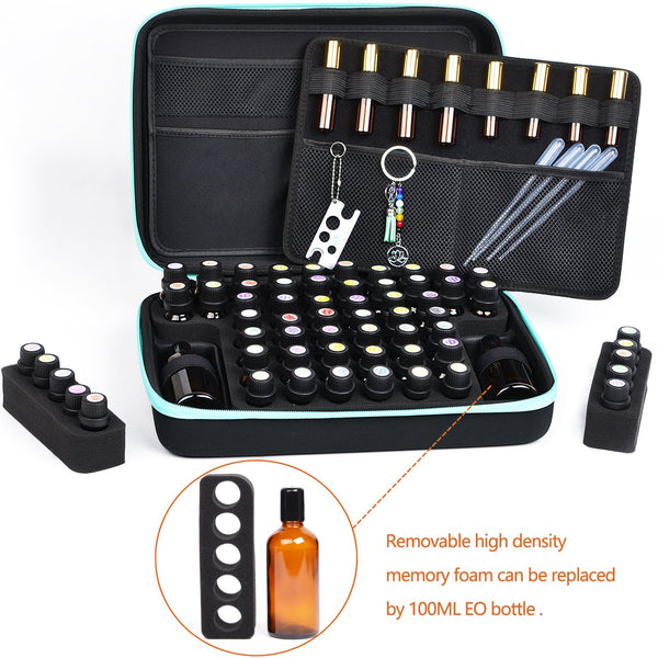 Essential Oil Carrying Case,Roller Bottle Organizer - Storage for 60-68 Bottles - Holds 5ml 10ml 15ml 20ml and 100ml with Free Writable Labels Opener