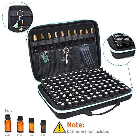 Beschan Essential Oil Holder Organizer Traveling Carrying Case Extra Large Deluxe Storage Box Hard Shell Dense Foam Holds for 20/15/10/5 ml Young Living Doterra Aromatherapy Roller Bottles 108 Holes