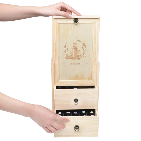 Beschan Wooden 75 Holes Essential Oil Box Carrying Case 3 Tier