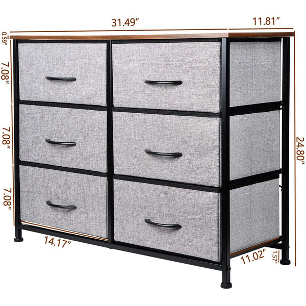3-Tier Fabric Storage Organizer Dresser with 6 Drawers