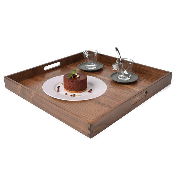 Kingcraft 19x19 inches Large Square Wooden Solid Black Walnut Serving Tray with Handle