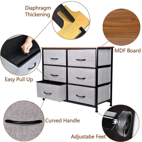 3-Tier Fabric Storage Organizer Dresser with 6 Drawers