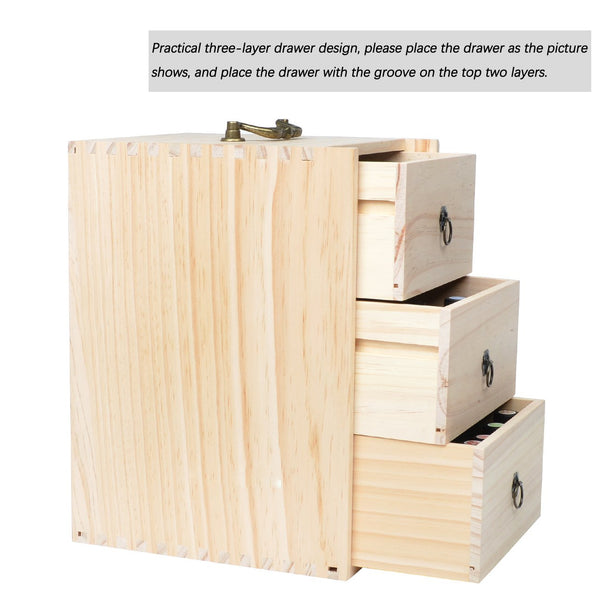 Beschan Wooden 75 Holes Essential Oil Box Carrying Case 3 Tier