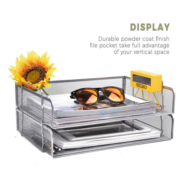 2 Tier Paper Letter Tray Desk Organizer Stackable Desktop File Document Organizer