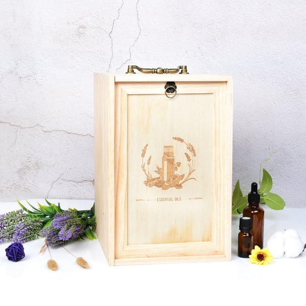 Beschan Wooden 75 Holes Essential Oil Box Carrying Case 3 Tier