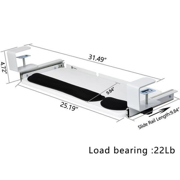 Under Table Keyboard Tray (White, 25'')