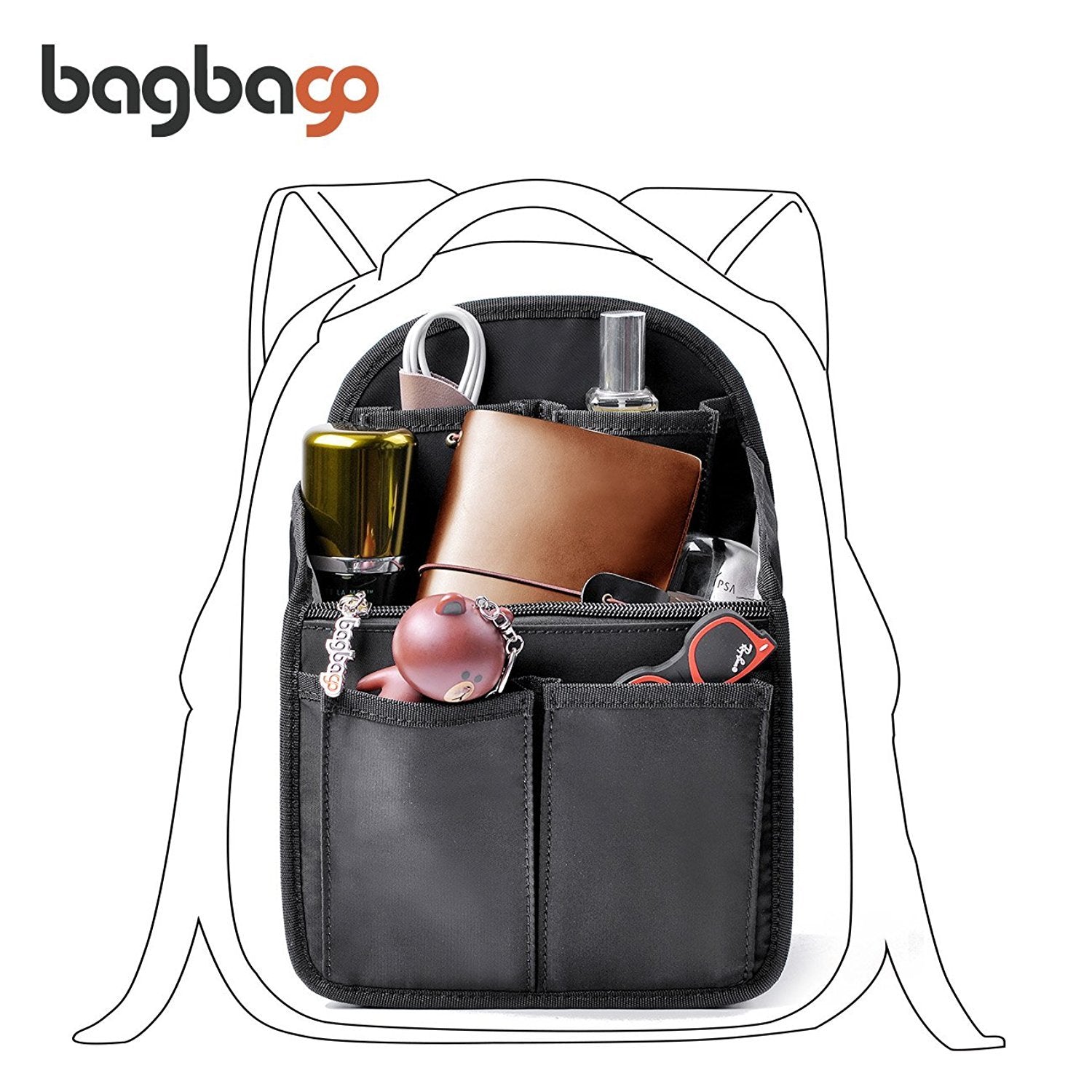 bag in bag Backpack Insert Organizer Diaper Shoulders Bag Handbag Organizer fit MCM(Mini Black)
