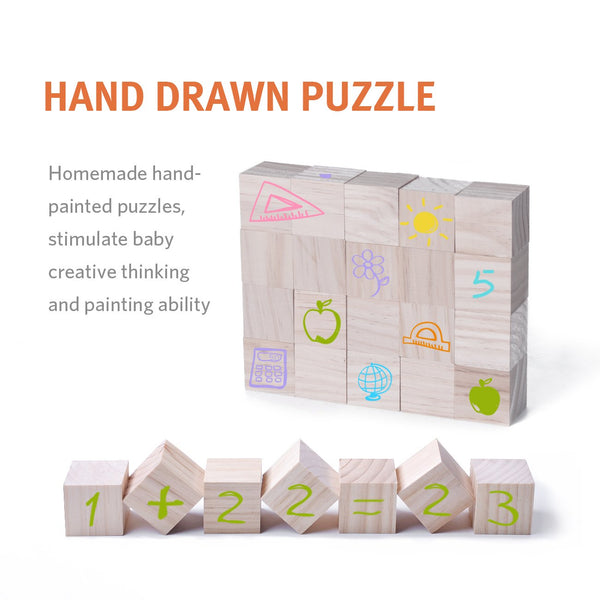 Kingcraft 24pcs Solid Wood Craft Blocks for Children Shower Game Puzzle Making,2inch
