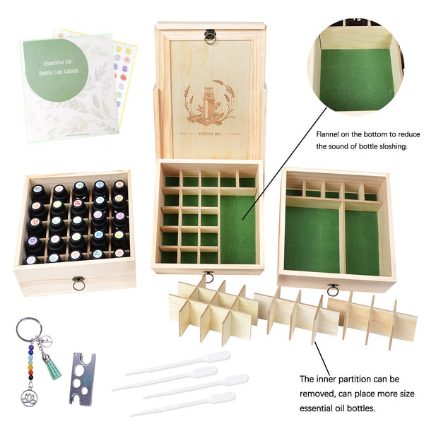 Beschan Wooden 75 Holes Essential Oil Box Carrying Case 3 Tier