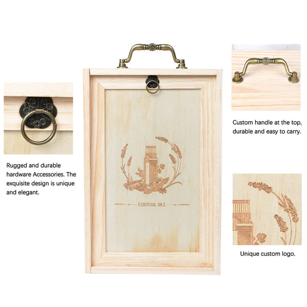 Beschan Wooden 75 Holes Essential Oil Box Carrying Case 3 Tier