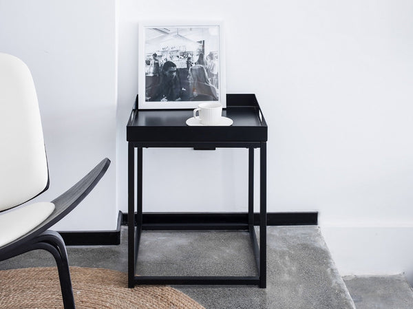 Side Tables with Metal Removable Serving Square Tray