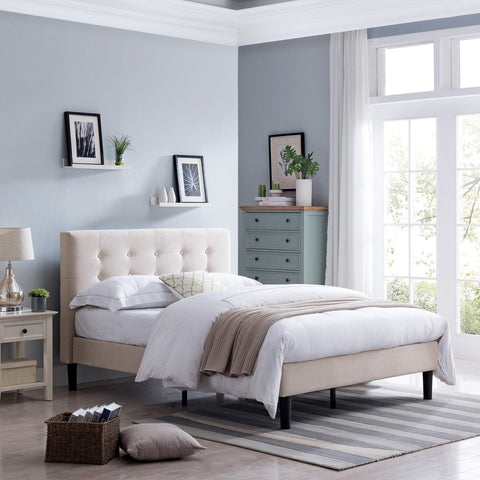 Fully-Upholstered Queen-Size Platform Bed Frame
