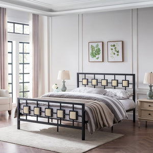Modern Iron Bed Frame With Upholstered Details