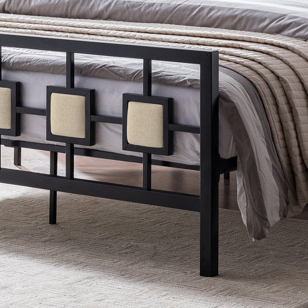 Modern Iron Bed Frame With Upholstered Details