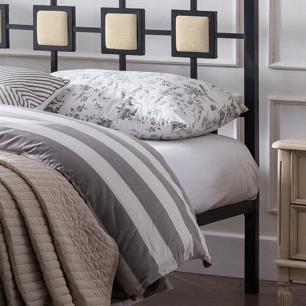 Modern Iron Bed Frame With Upholstered Details