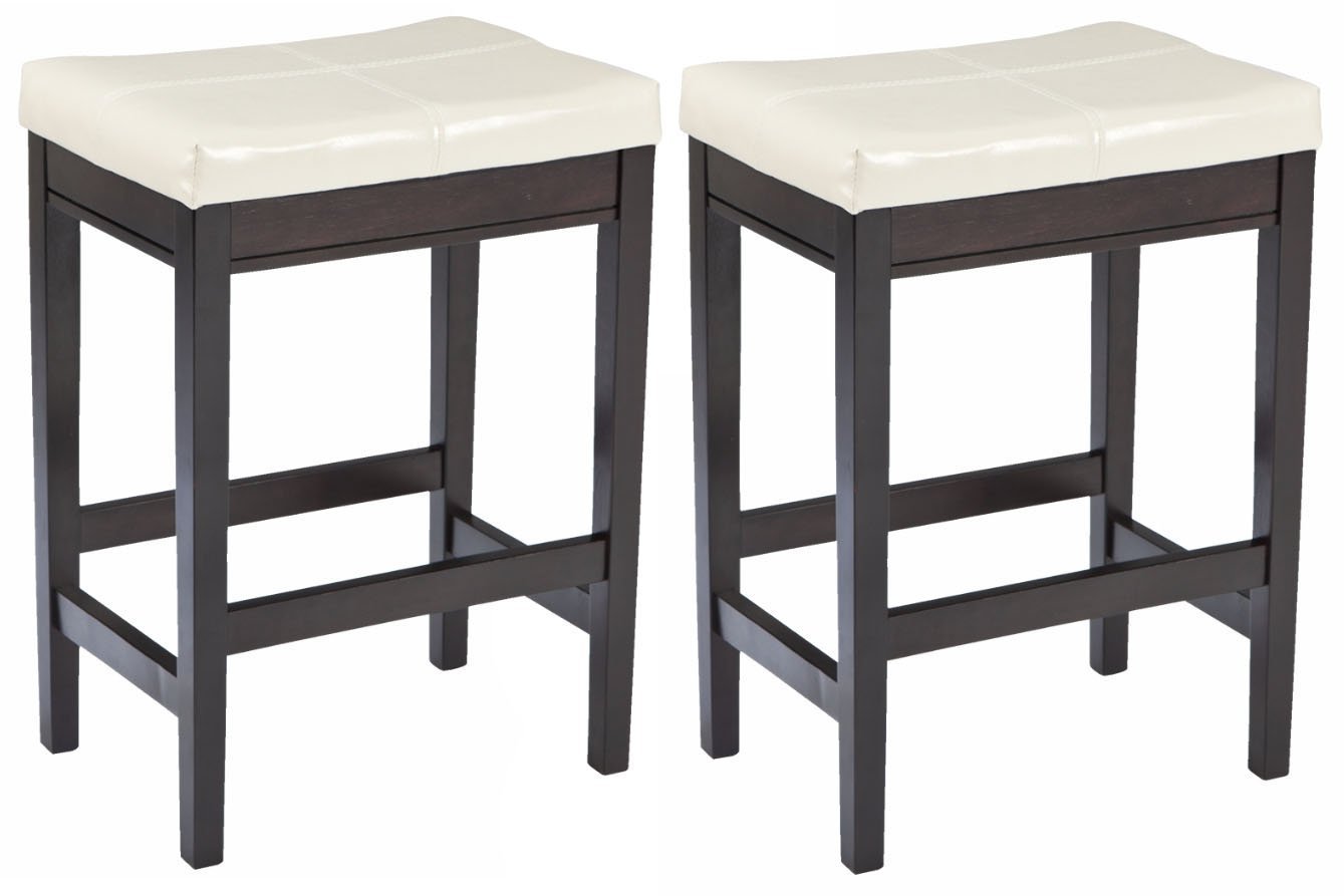 Set of 2 Square Bar Stool,Ivory with Black