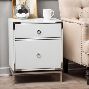 Penelope White Glass 2 Drawer Bedside Table