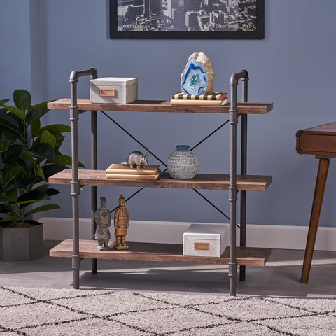 Faux Wood Industrial Three Tier Shelf