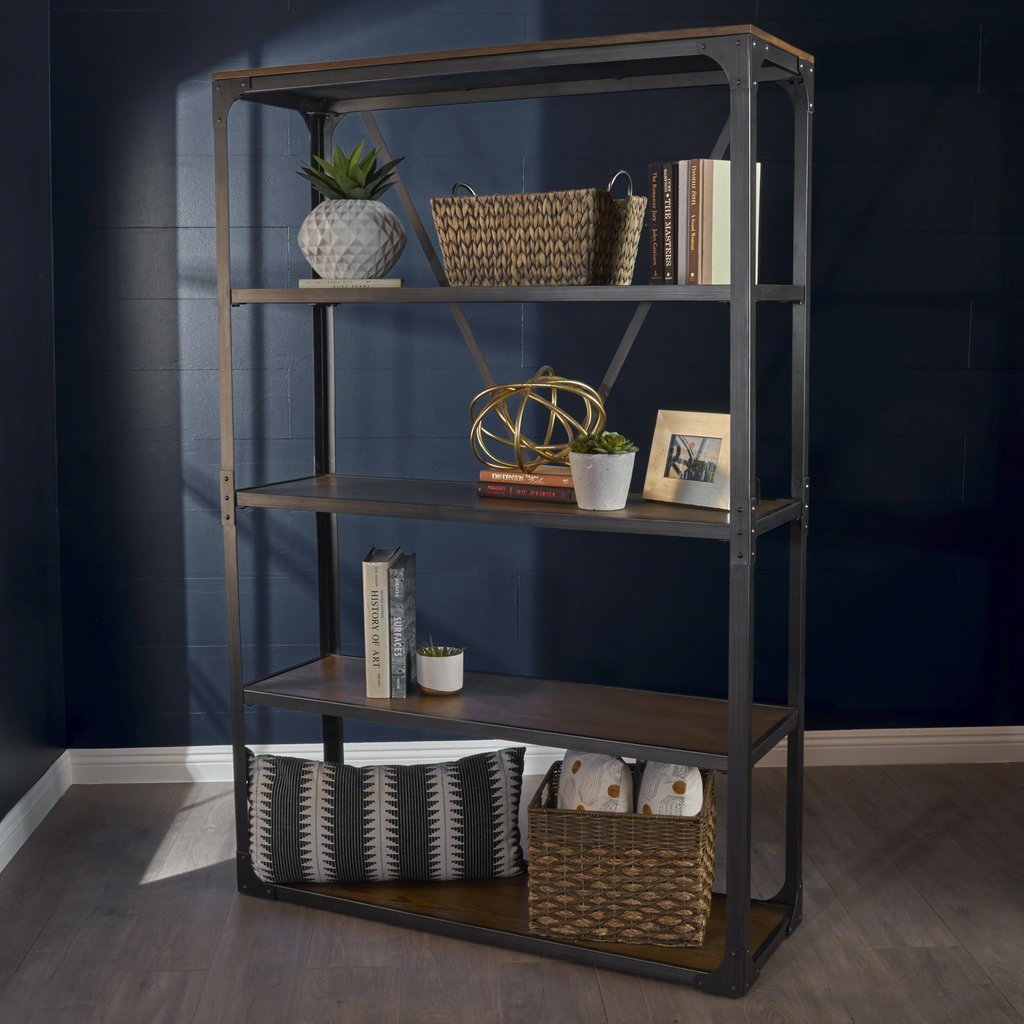 Industrial Metal Faux Wood Overlay Book Shelf