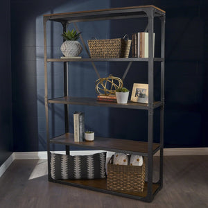 Industrial Metal Faux Wood Overlay Book Shelf