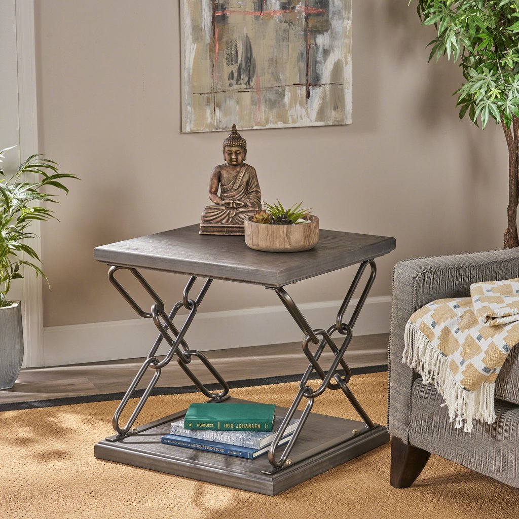 Industrial Faux Wood Side Table