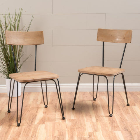 Light Wood & Black Metal Frame Chairs