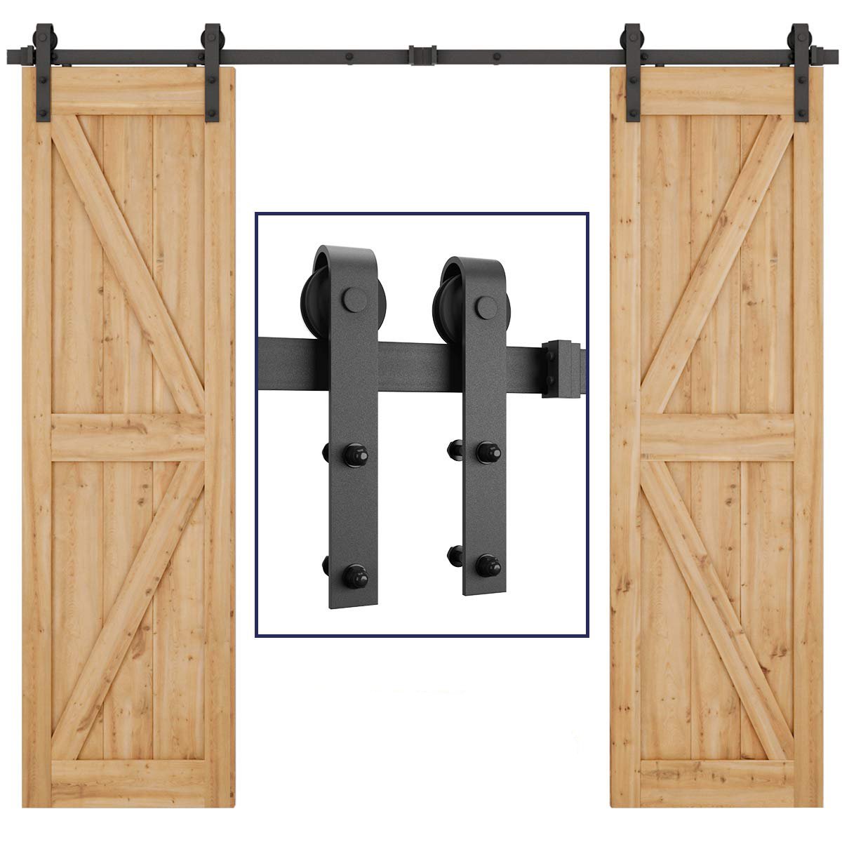 8ft  Sliding Barn Door Hardware Kit (J Shape)