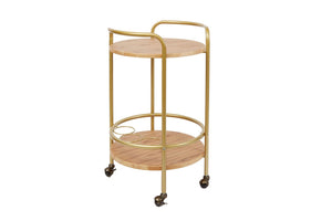 Rolling Round 2-Tier Gold Finish Bar Cart