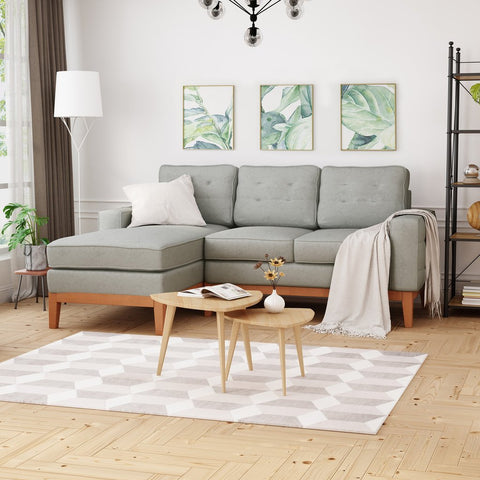 Chaise Sectional Sofa Set, 2-Piece 3-Seater, Tufted, Exposed Wood