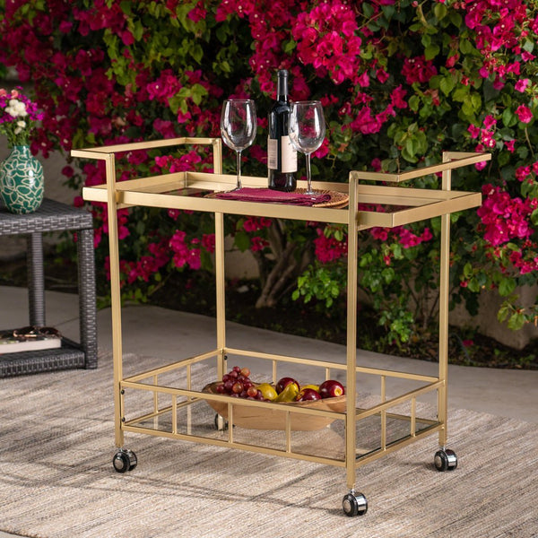 Industrial Iron And Glass Bar Cart, Gold