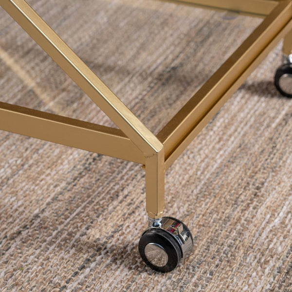 Powder Coated Iron And Glass Bar Cart, Gold