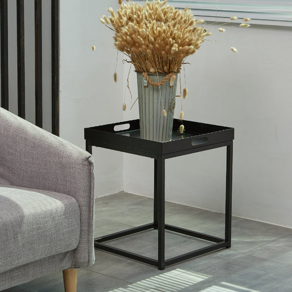 Side Tables with Metal Removable Serving Square Tray
