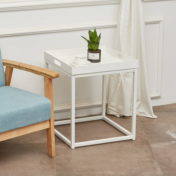Side Tables with Metal Removable Serving Square Tray