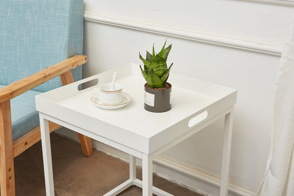 Side Tables with Metal Removable Serving Square Tray