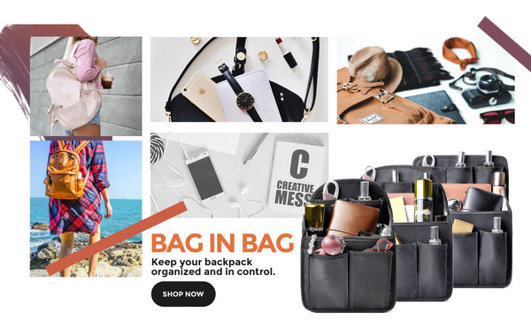 bag in bag Backpack Insert Organizer Diaper Shoulders Bag Handbag Organizer fit MCM (Large Black)